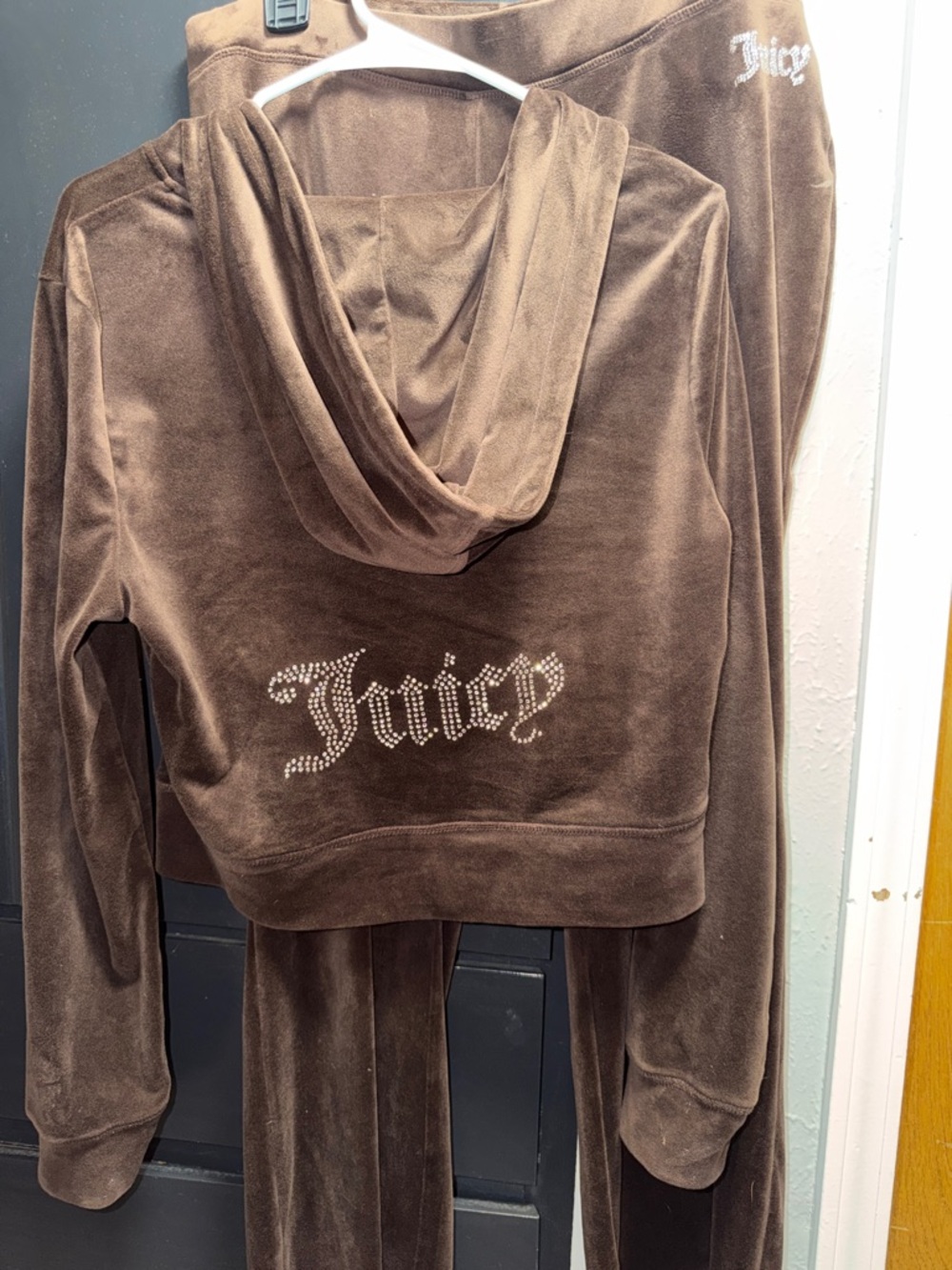 Juicy Couture Brown Velour Hoodie & Pants Set with Rhinestone Logo worn few time